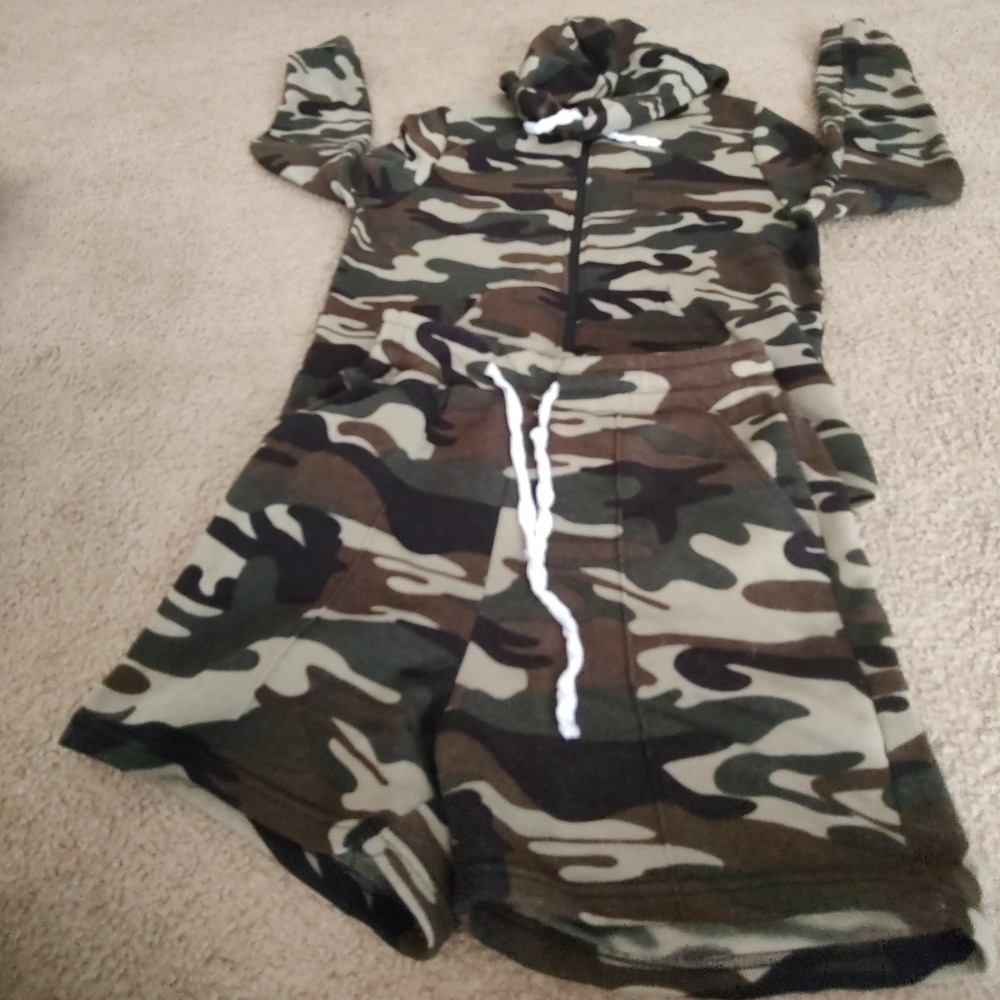 Special One Los Angeles Camo Hoodie & Shorts Set Women XL Green Excellent Zip Up